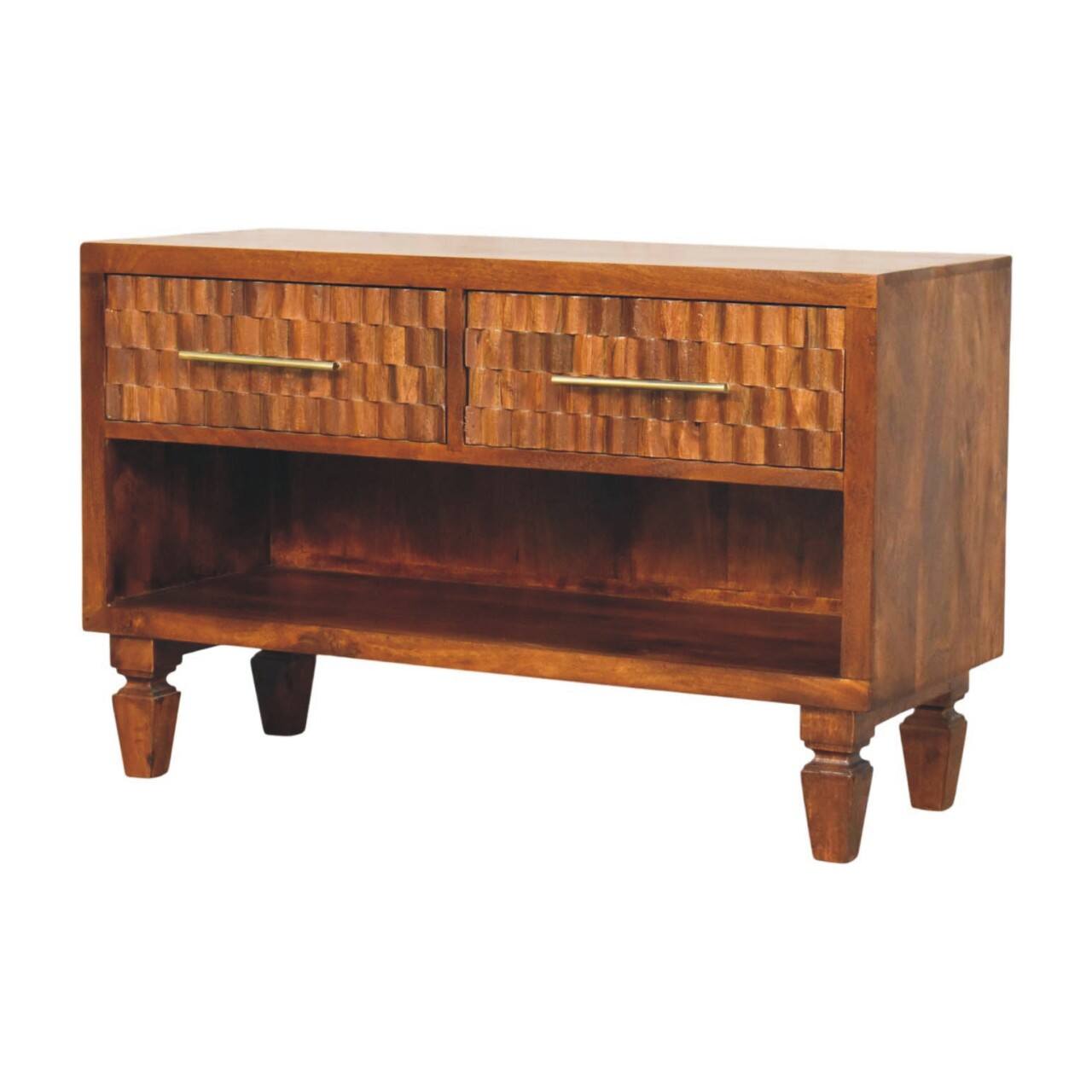 Angle. Artisan Furniture - Artisan Furniture Solid Wood Cadiz Carved Shoe Bench , Brown - Brown.