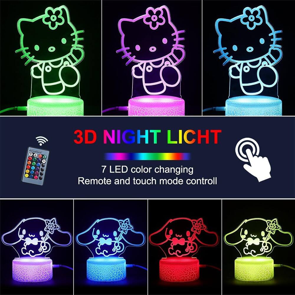 3D NIGHT LICHT

7 LED color changing Remote and touch mode control