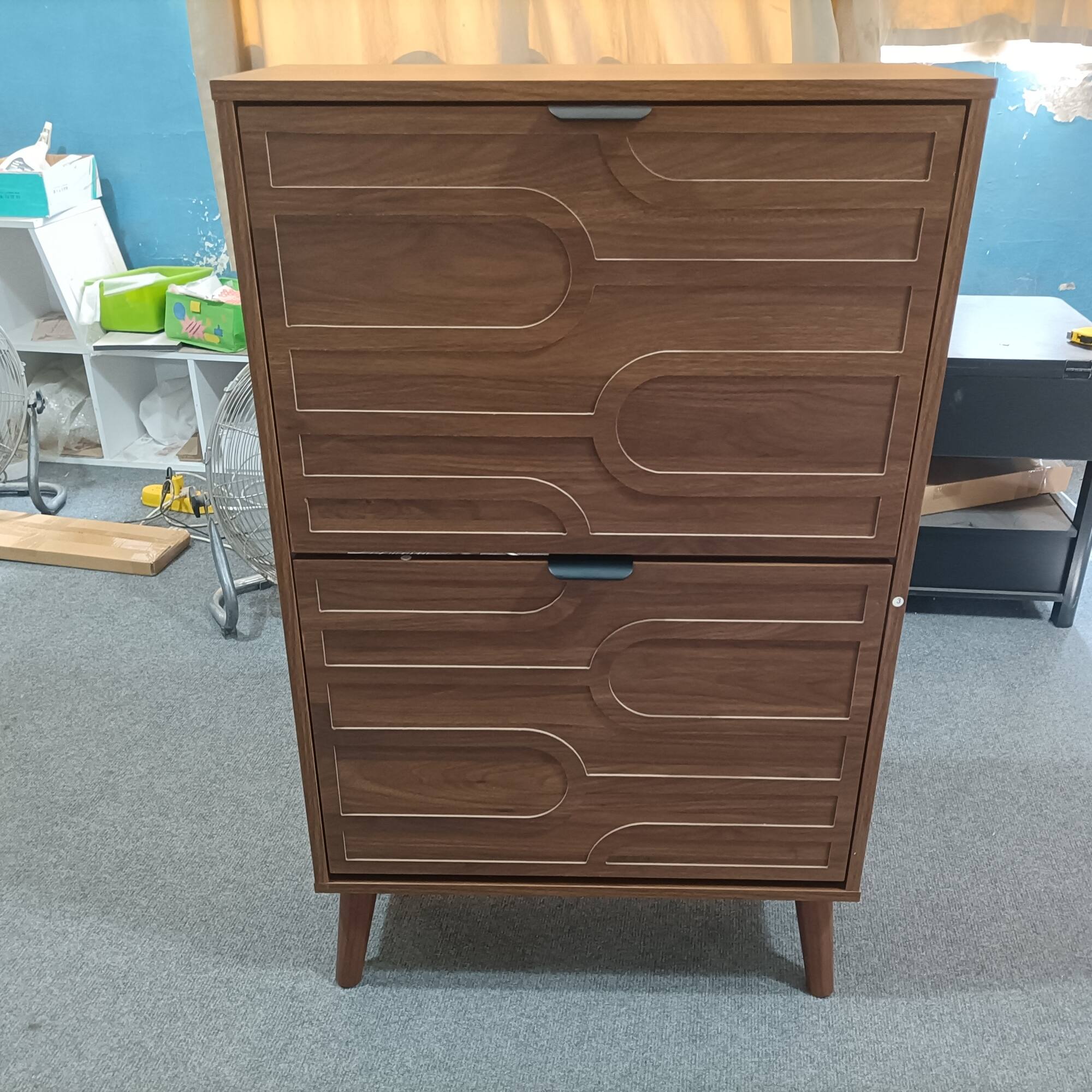 Alt View 1. GOODSILO - Farmhouse Style Shoe Storage Cabinet with Flip Drawers and Adjustable Dividers for Entryway Organization - Walnut.