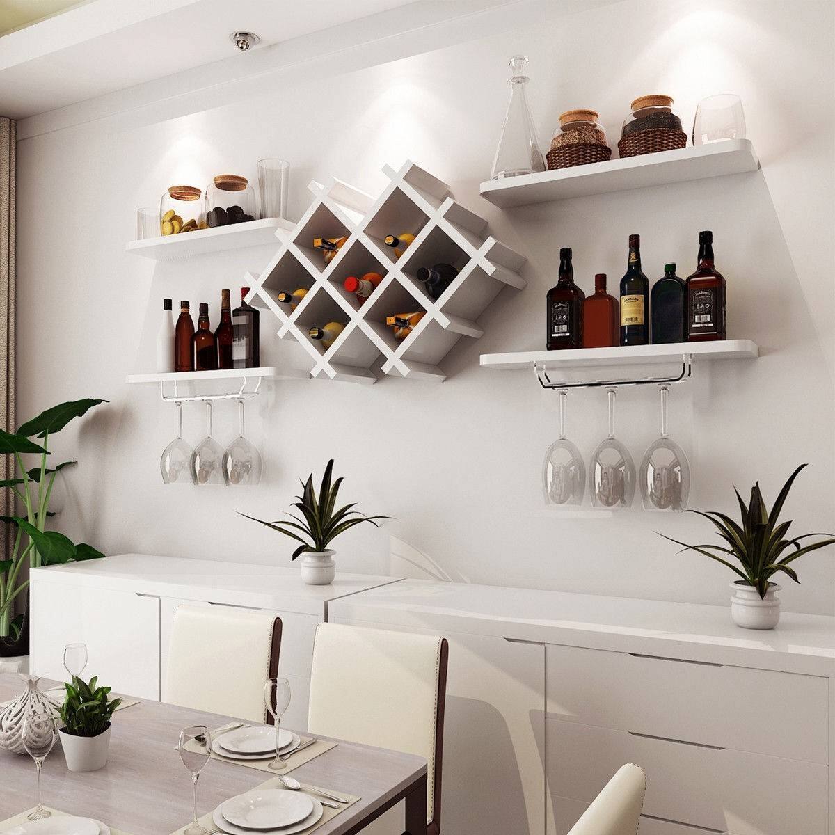 Left. Hivvago - White 5-Piece Wall Mounted Wine Rack Set with Storage Shelves - White.