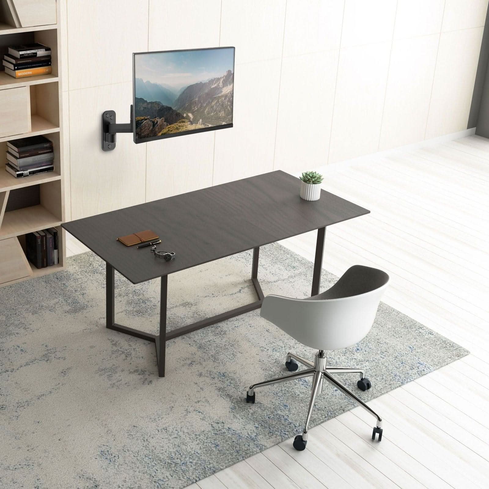 Left. Mount-It! - Height Adjustable Monitor Wall Mount with Gas Spring Arm, 13"-32", Full Motion, Black - Black.