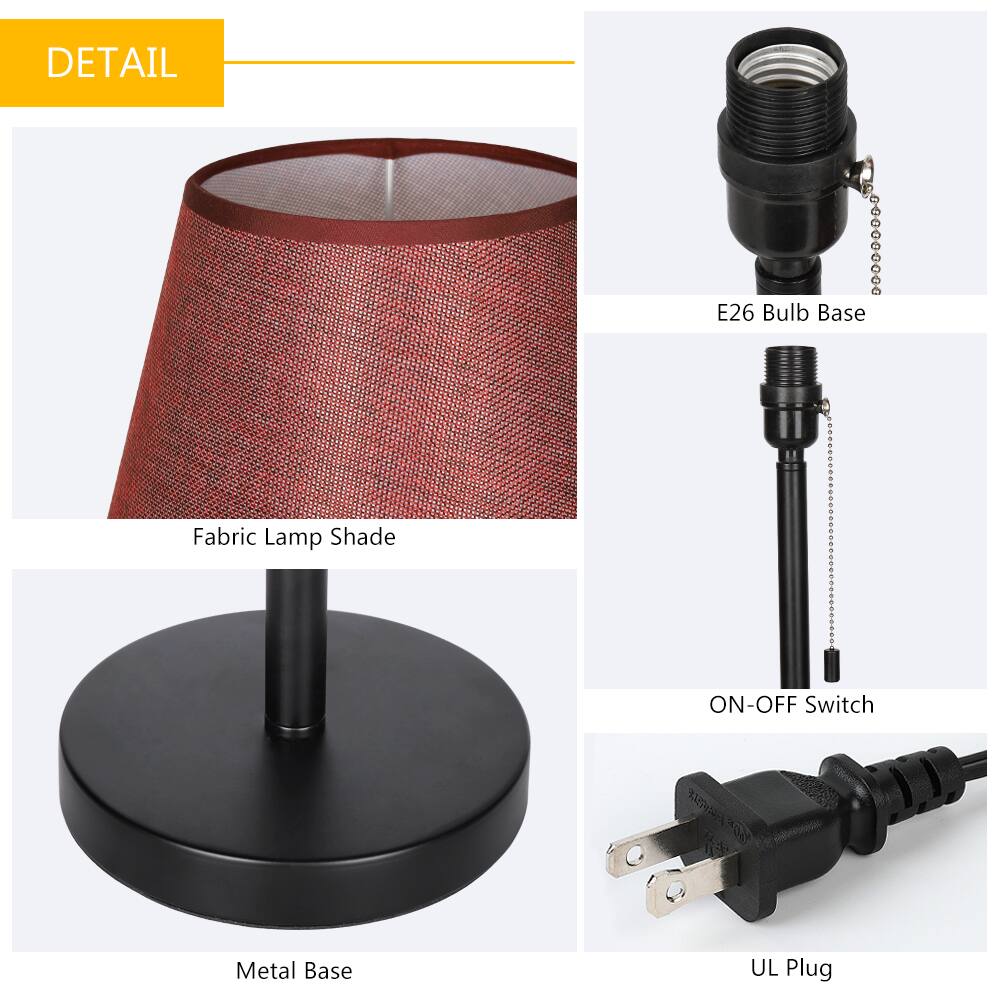 DETAIL

- E26 Bulb Base
- Fabric Lamp Shade
- ON-OFF Switch
- Metal Base
- UL Plug