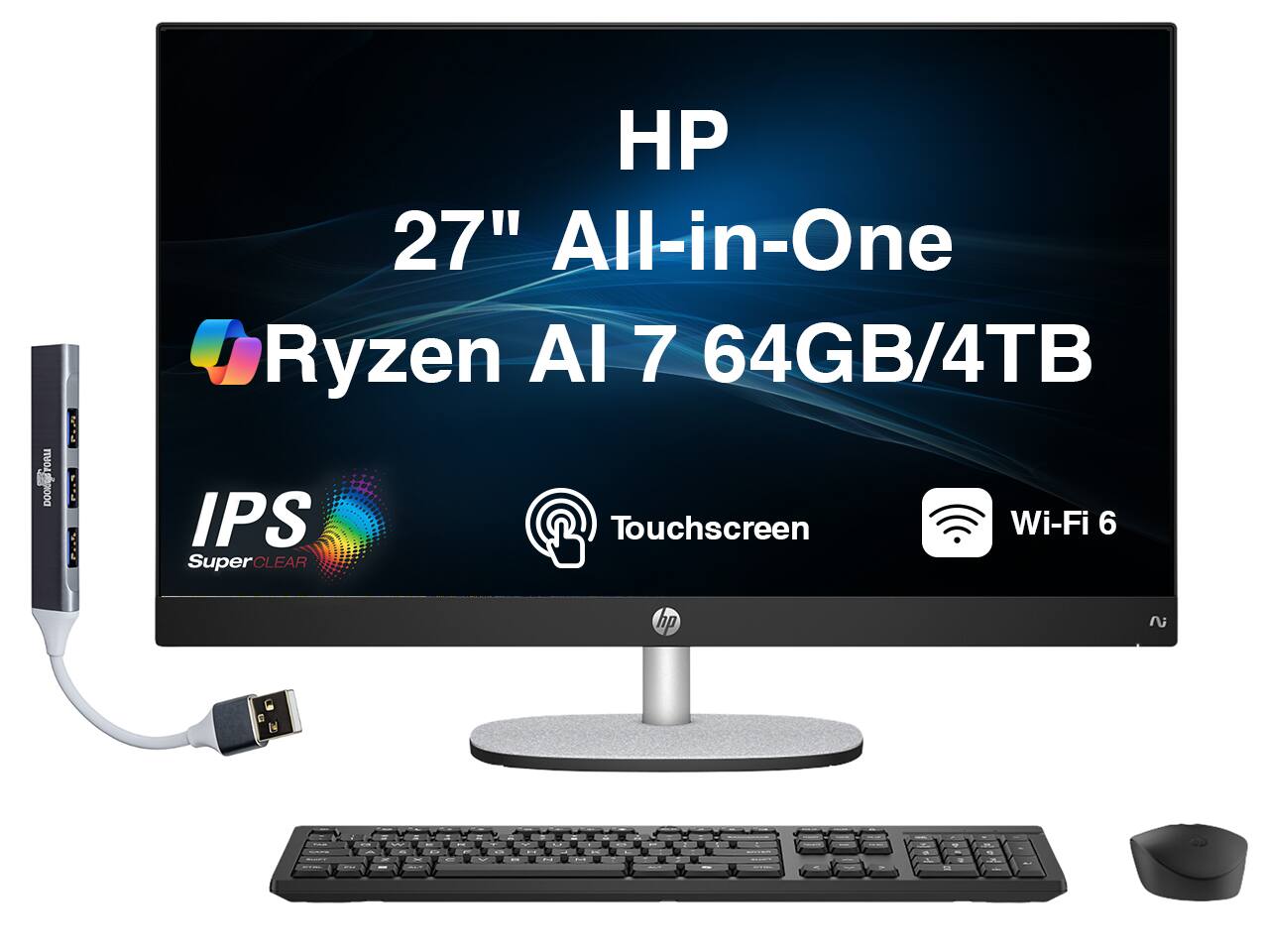 HP 27" All-in-One Ryzen AI 7 64GB/4TB IPS Touchscreen Wi-Fi 6 SuperCLEAR