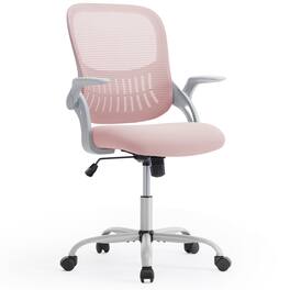 AENKYO - Home Office Chair Computer Chair with Lumbar Support and Rocking Mode, Height Adjustable with Flip Armrest - Pink