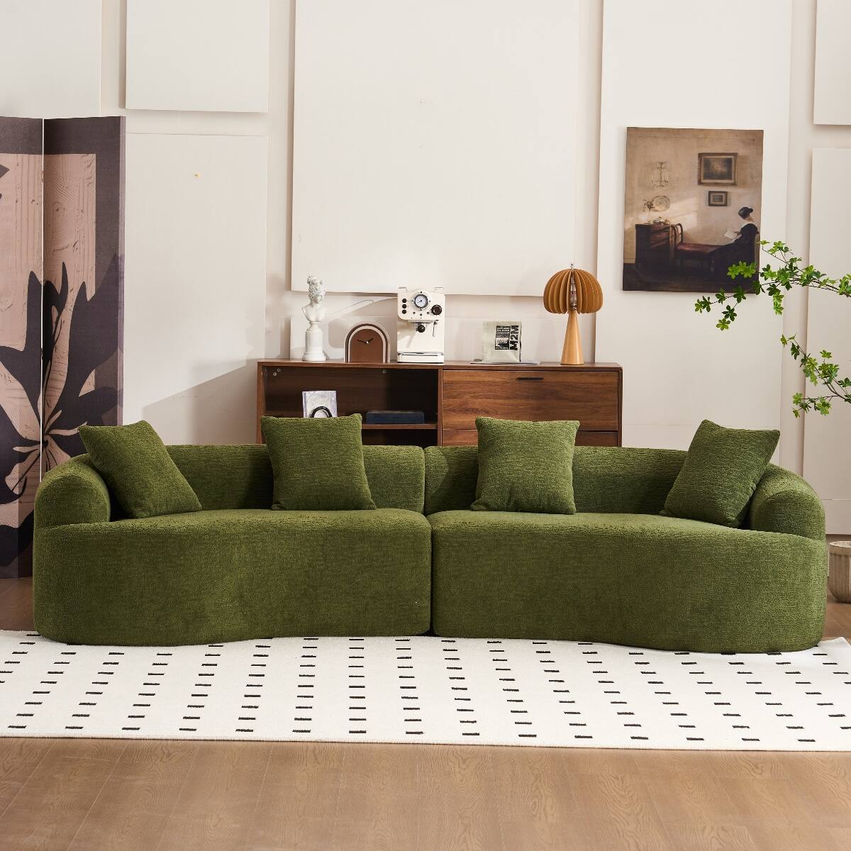 Alt View 7. Ropilly - Ropilly 110 Inch Curved Sectional Sofa Green Chenille Modular Couch for Living Room Apartment - Green.