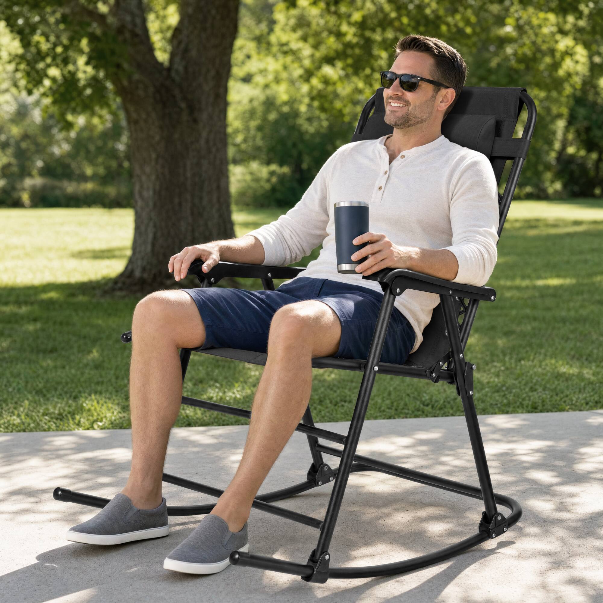 Alt View 7. Best Choice Products - Best Choice Products Padded Folding Zero Gravity Rocking Chair with Headrest, Outdoor Camp Chair - Black - Black.