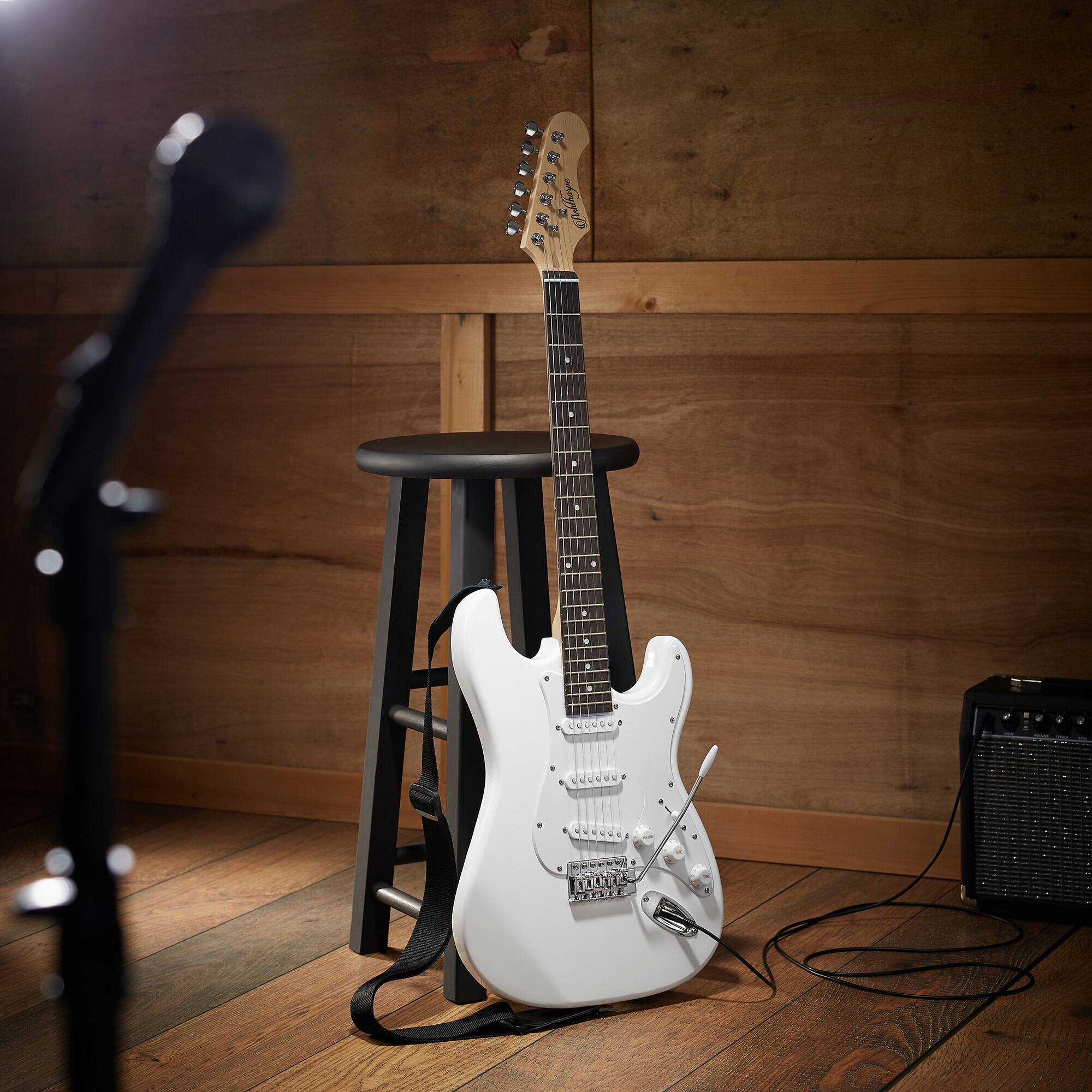 Alt View 6. Ashthorpe - 39-in Full-Size Electric Guitar Beginner Kit with Gig Bag - White-White.