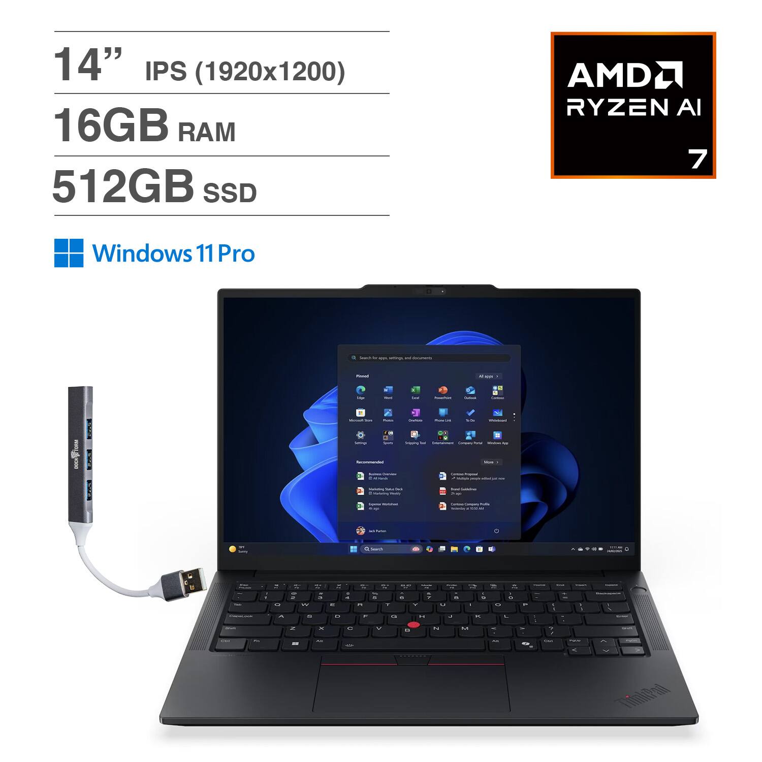 14" IPS (1920x1200)  
16GB RAM  
512GB SSD  
AMD RYZEN AI 7  
Windows 11 Pro