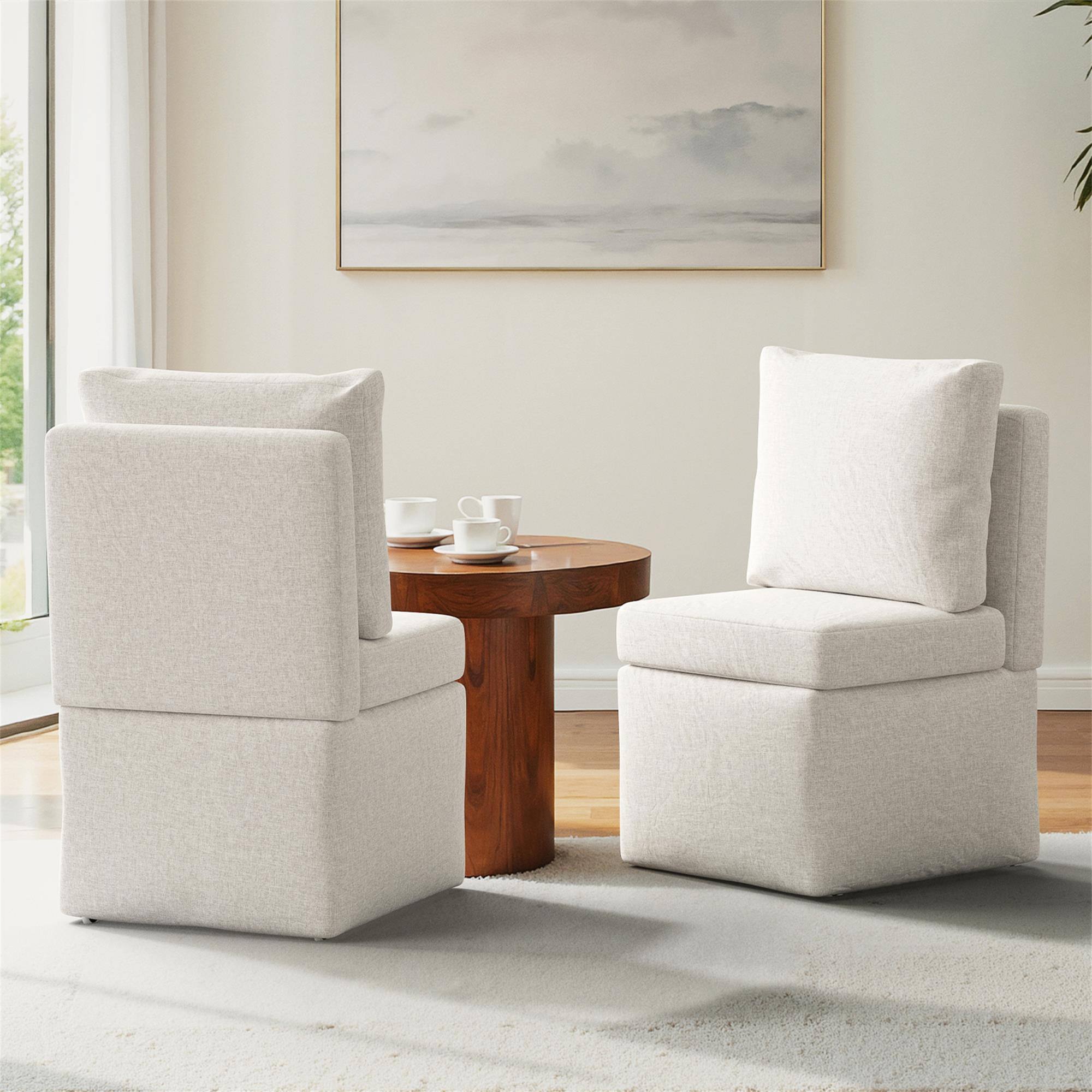 Alt View 1. Boyel Living - Beige Armless Lounge Sofa Chair Soft Corduroy Upholstered Accent Chair Single Sofa Seat No Assembly Required - Beige.
