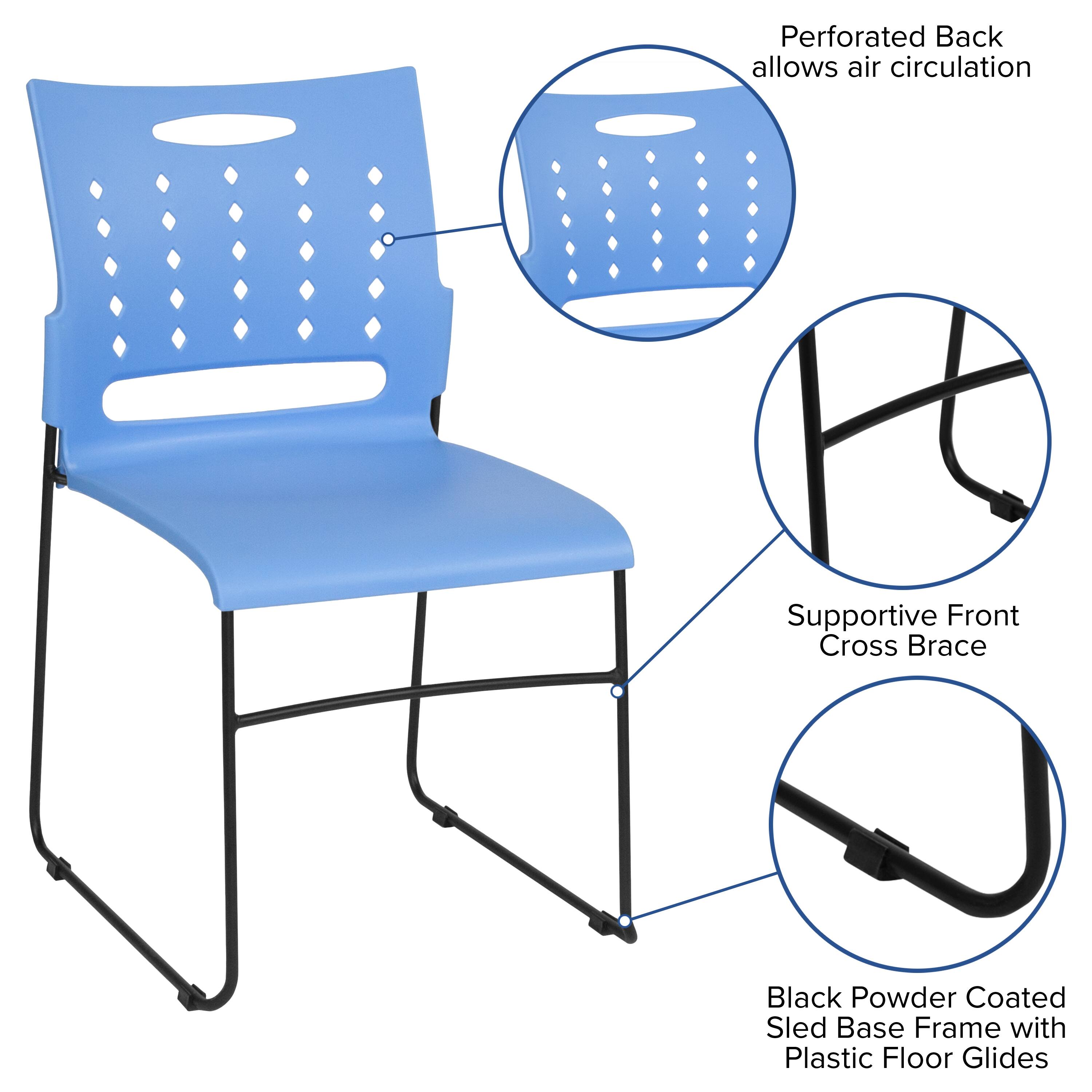 Perforated Back allows air circulation  
Supportive Front Cross Brace  
Black Powder Coated Sled Base Frame with Plastic Floor Glides