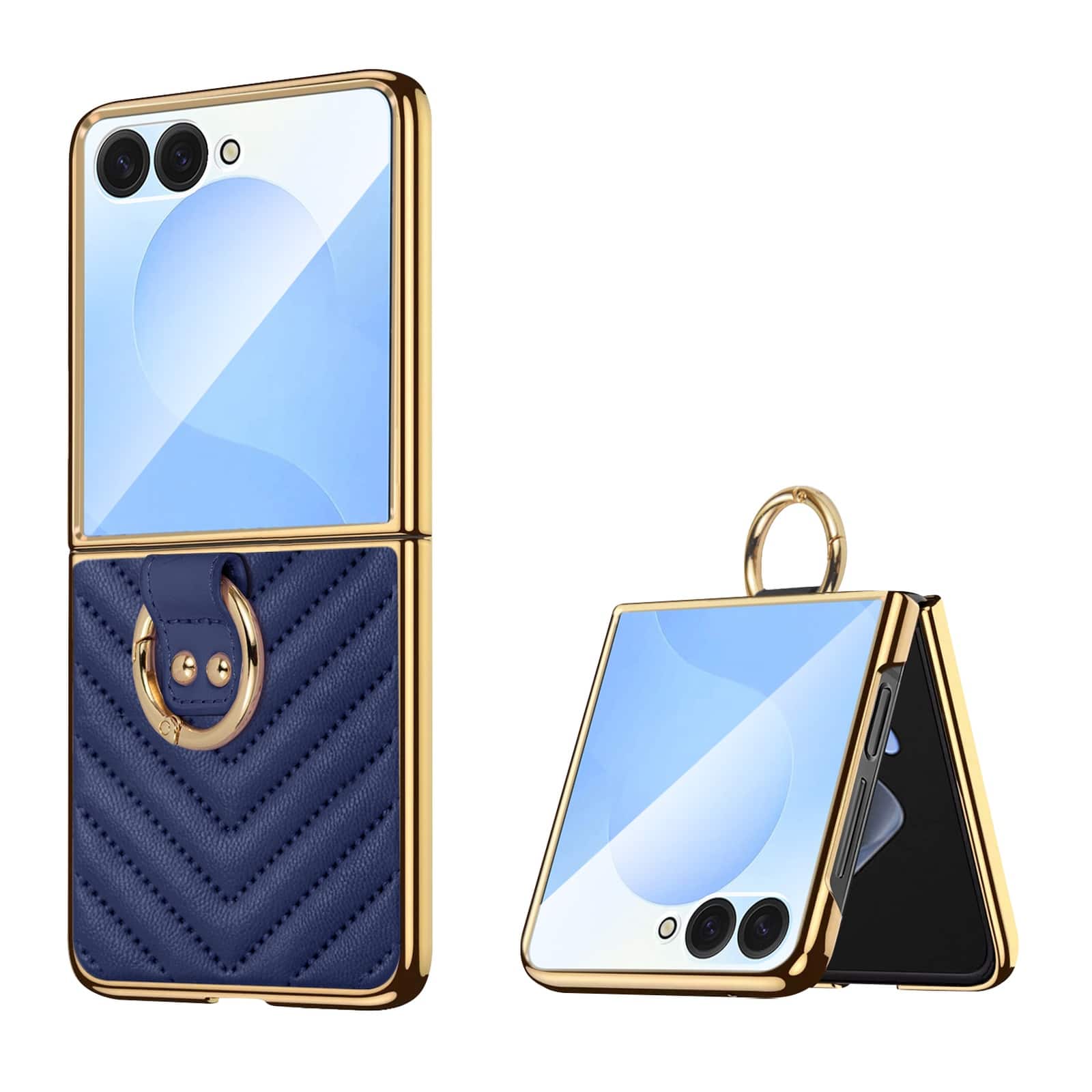 Dteck - Shockproof Case for Samsung Galaxy Z Flip8 with Ring, Electroplated Frame Leather Texture Cover Built in Screen Glass - Blue price history on PriceWatchPro