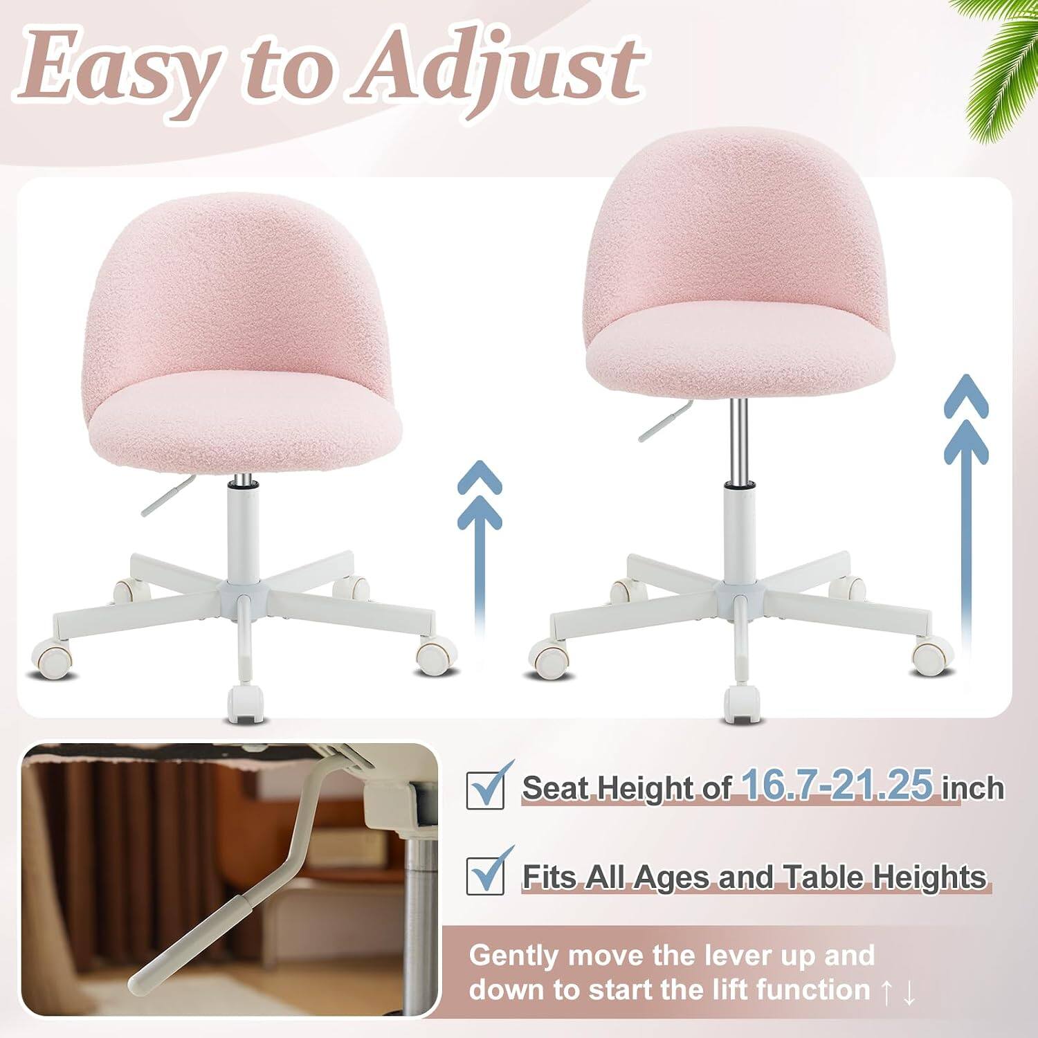 Easy to Adjust Seat Height of 16.7-21.25 inch Fits All Ages and Table Heights Gently move the lever up and down to start the lift function