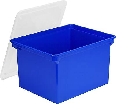 Front. Storex - Storex Plastic Locking File Tote, Letter/Legal, Blue (STX61554U01C) - Blue.
