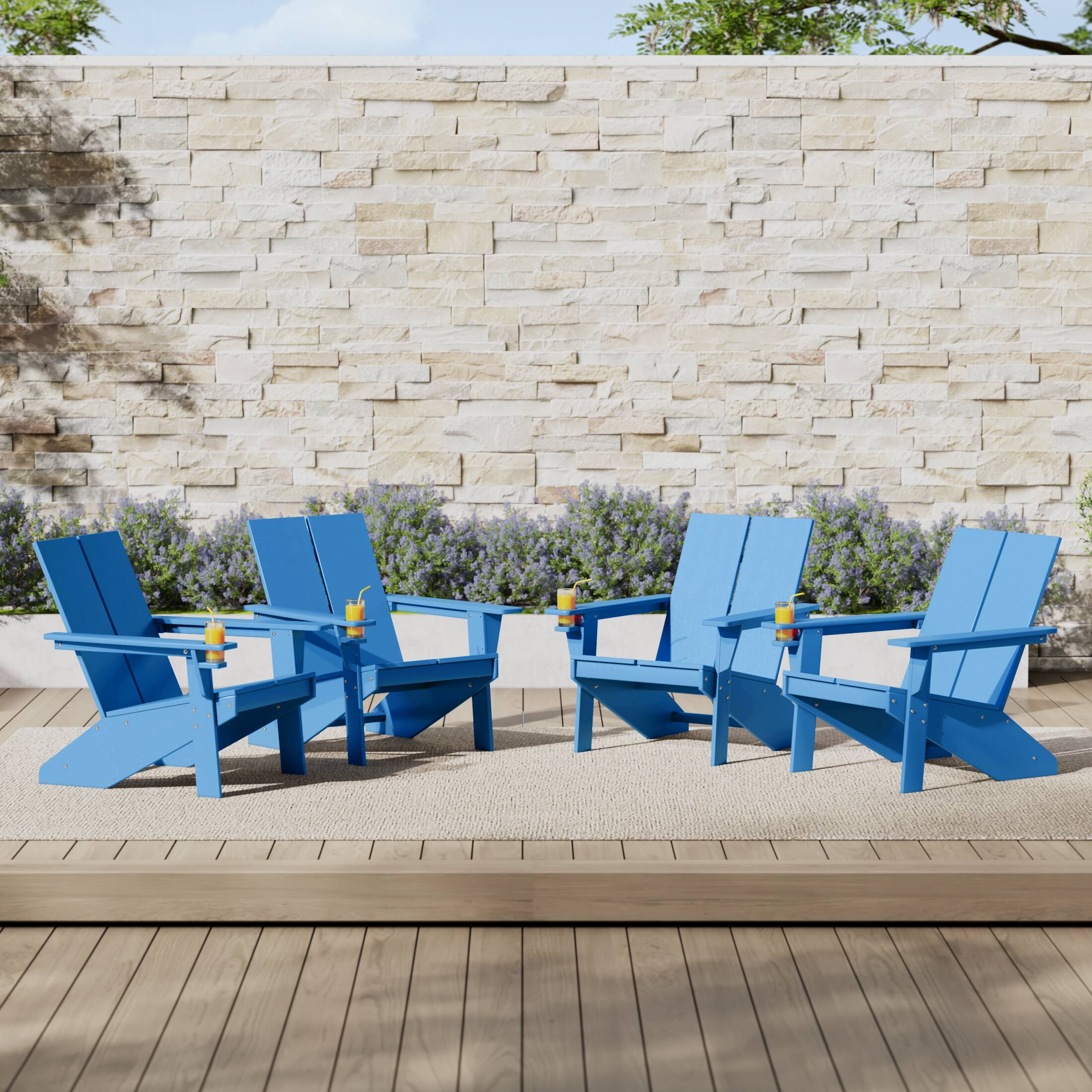 Angle. WestinTrends - WestinTrends Riviera Outdoor HDPE Modern Adirondack Chair with Cup Holder (Set of 4) - Pacific Blue.