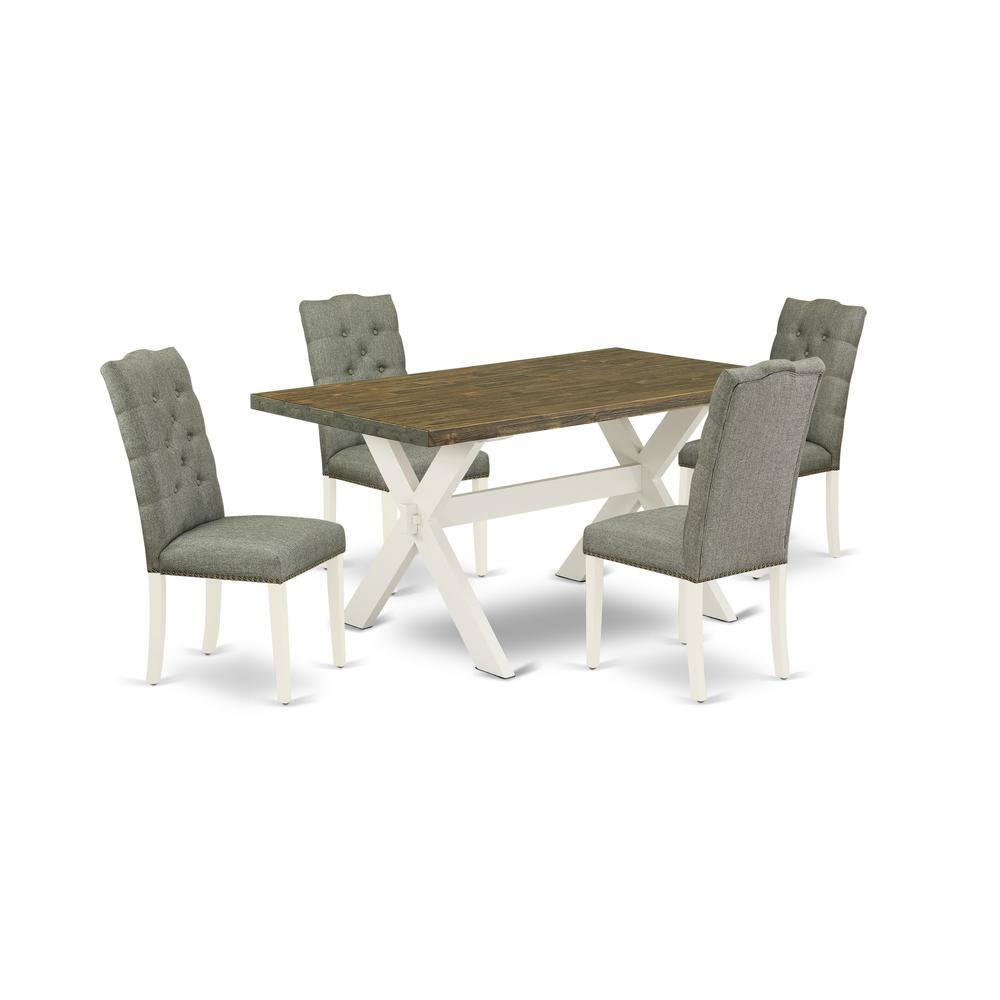 Left. East West Furniture - East West Furniture X076EL207-5 5-Pc Dining Room Table Set- 4 Dining Padded Chairs with Smoke Linen Fabric Seat and - Multi-Color.