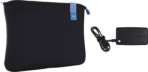 Angle Standard. Targus - Bonafide Laptop Sleeve with Battery Charger - Black/Riviera Blue.