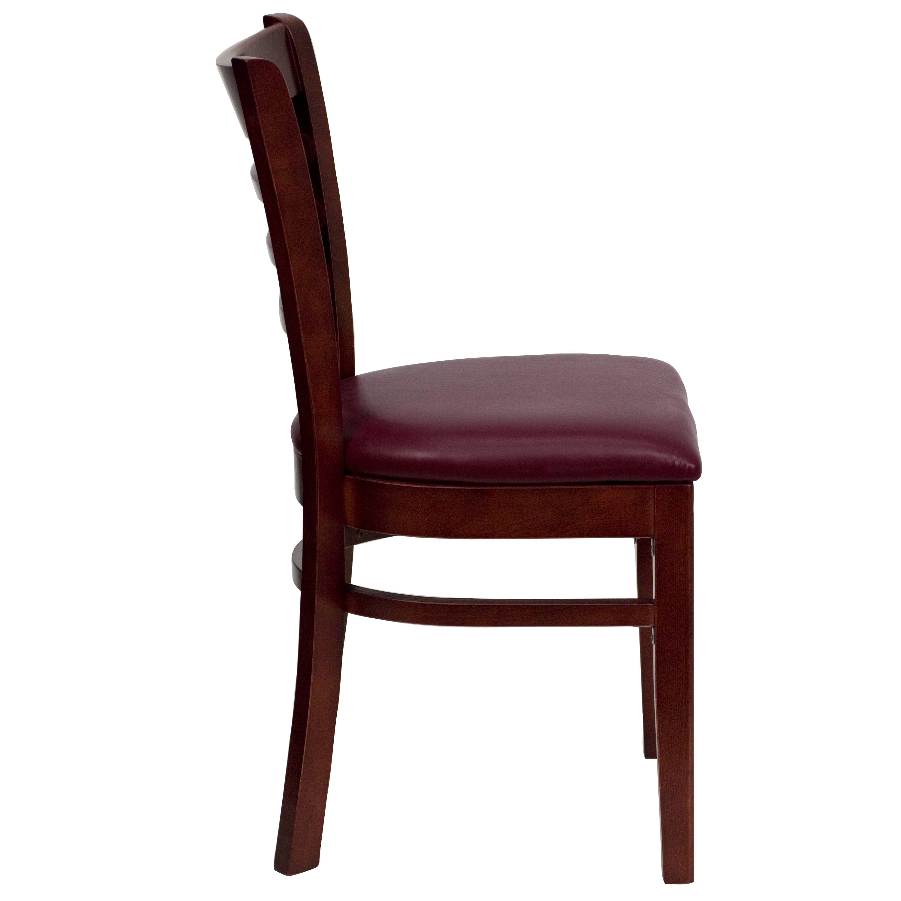 Alt View 5. Emma + Oliver - 2 Pack Ladder Back Wooden Restaurant Chair - Burgundy Vinyl Seat/Mahogany Wood Frame.