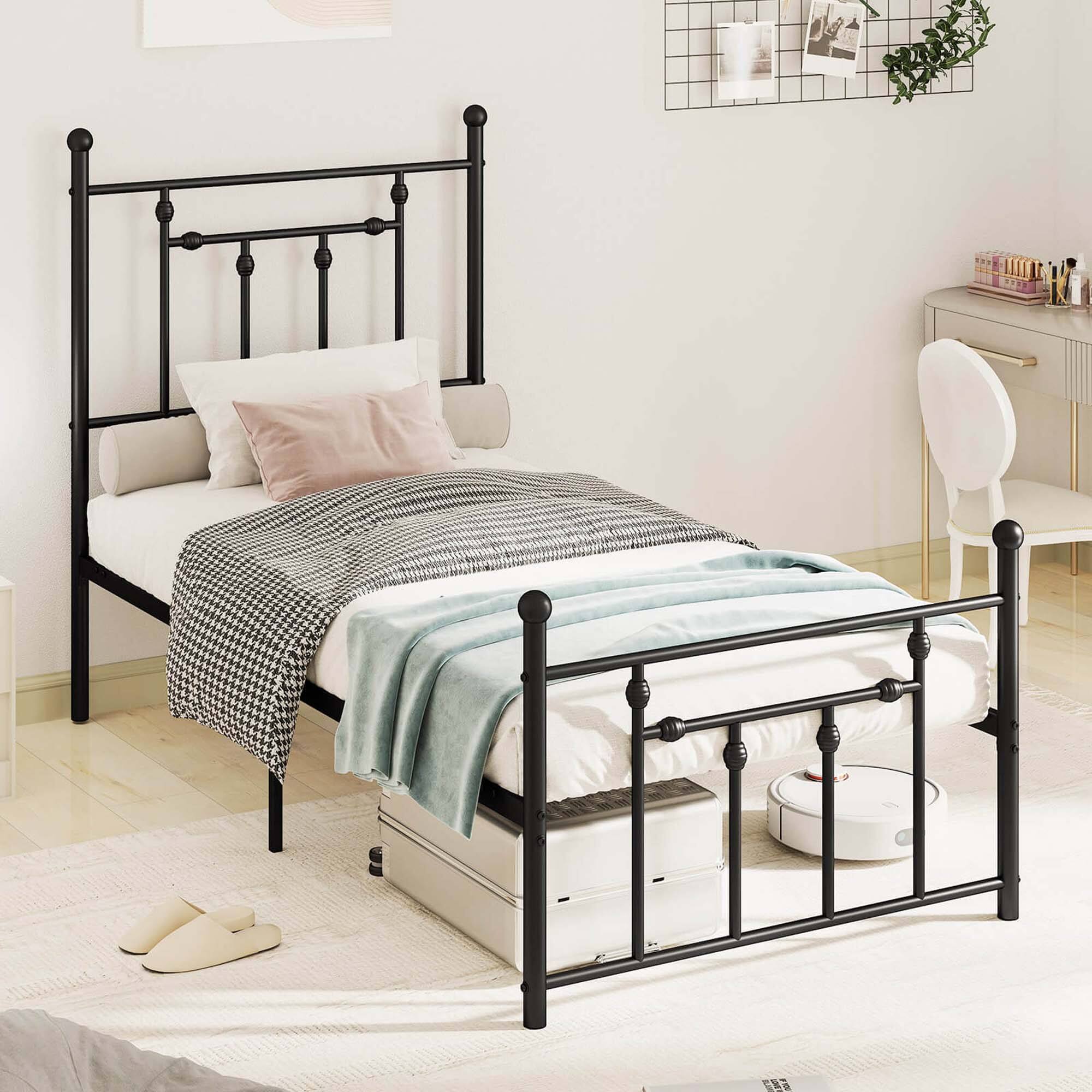 Alt View 2. Costway - Twin Size Metal Bed Frame with Headboard Under-bed Storage Mattress Foundation - Black.