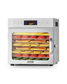 VEVOR - Food Dehydrator Machine, 8 Stainless Steel Trays, 400W Electric Food Dryer with Adjustable Temperature & 24-Hour Timer - Silver