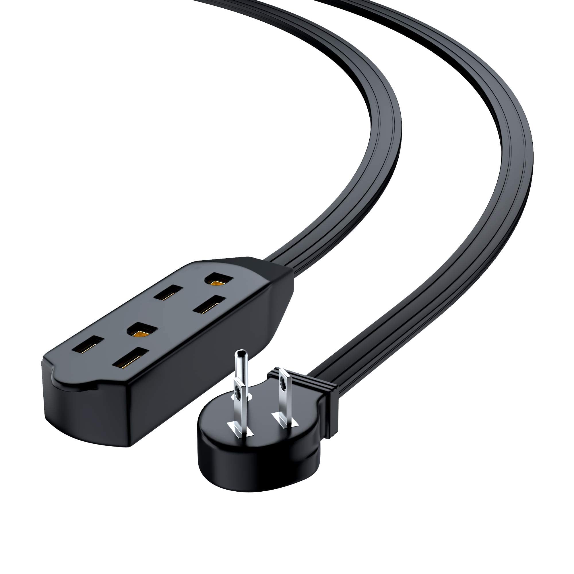 Alt View 2. Maximm - 10 ft Flat Plug Extension Cord/Wire, Multi Outlet - 3 Prong Angled Plug Extension Cord - UL Certified - Black.
