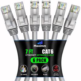 Maximm - Cat 6 Ethernet Cable 7 ft (6-Pack) - UTP, 10Gbps, 550MHz