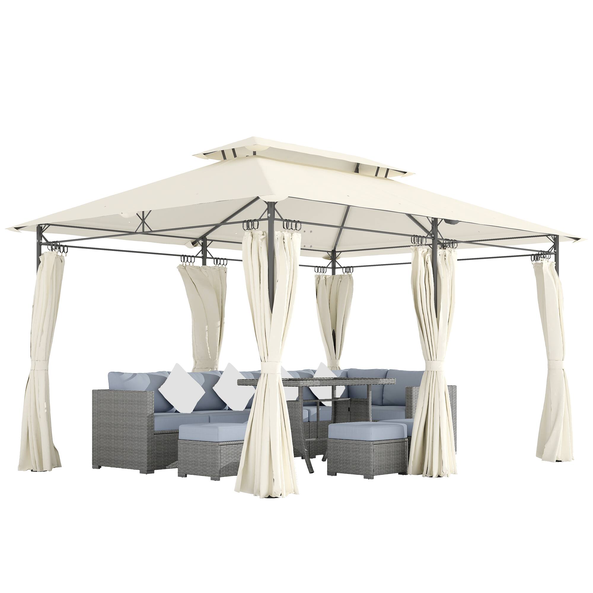 Front. Outsunny - Double Roof Patio Gazebo, Outdoor Gazebo with Curtains, for Garden, Lawn, Backyard and Deck - Cream White.