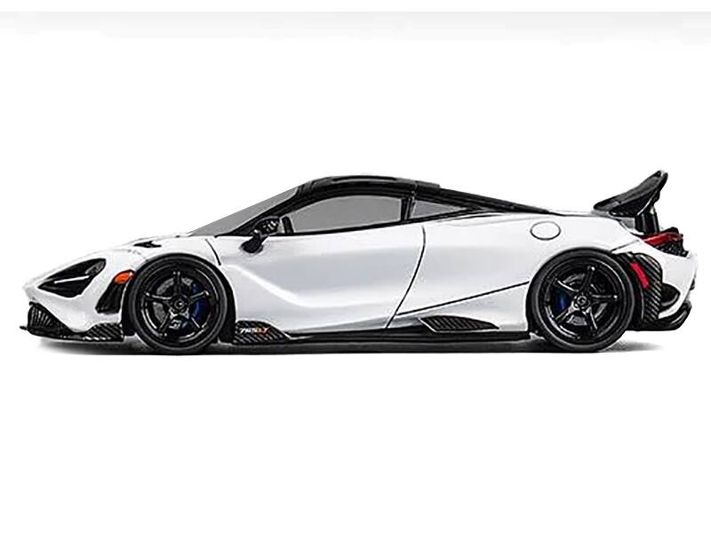 Angle. CM Models - McLaren 765LT White with Black Top and Extra Wheels 1/64 Diecast Model Car by CM Model - White and Black.