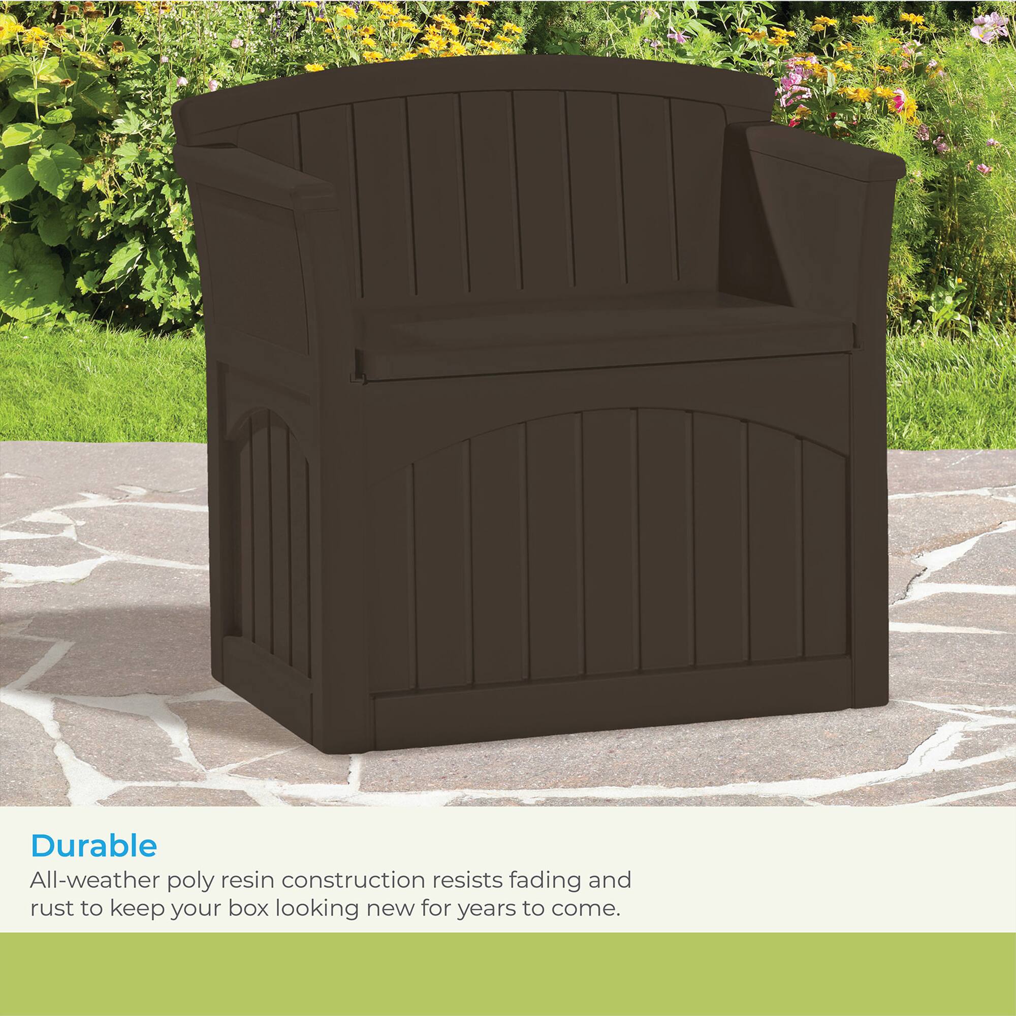 Durable  
All-weather poly resin construction resists fading and rust to keep your box looking new for years to come.