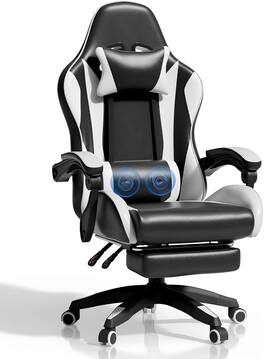 COQOOL - Gaming Chair with Footrest, Ergonomic Reclining Gamer Chair with Lumbar Support & Massage, Adjustable Headrest - Black