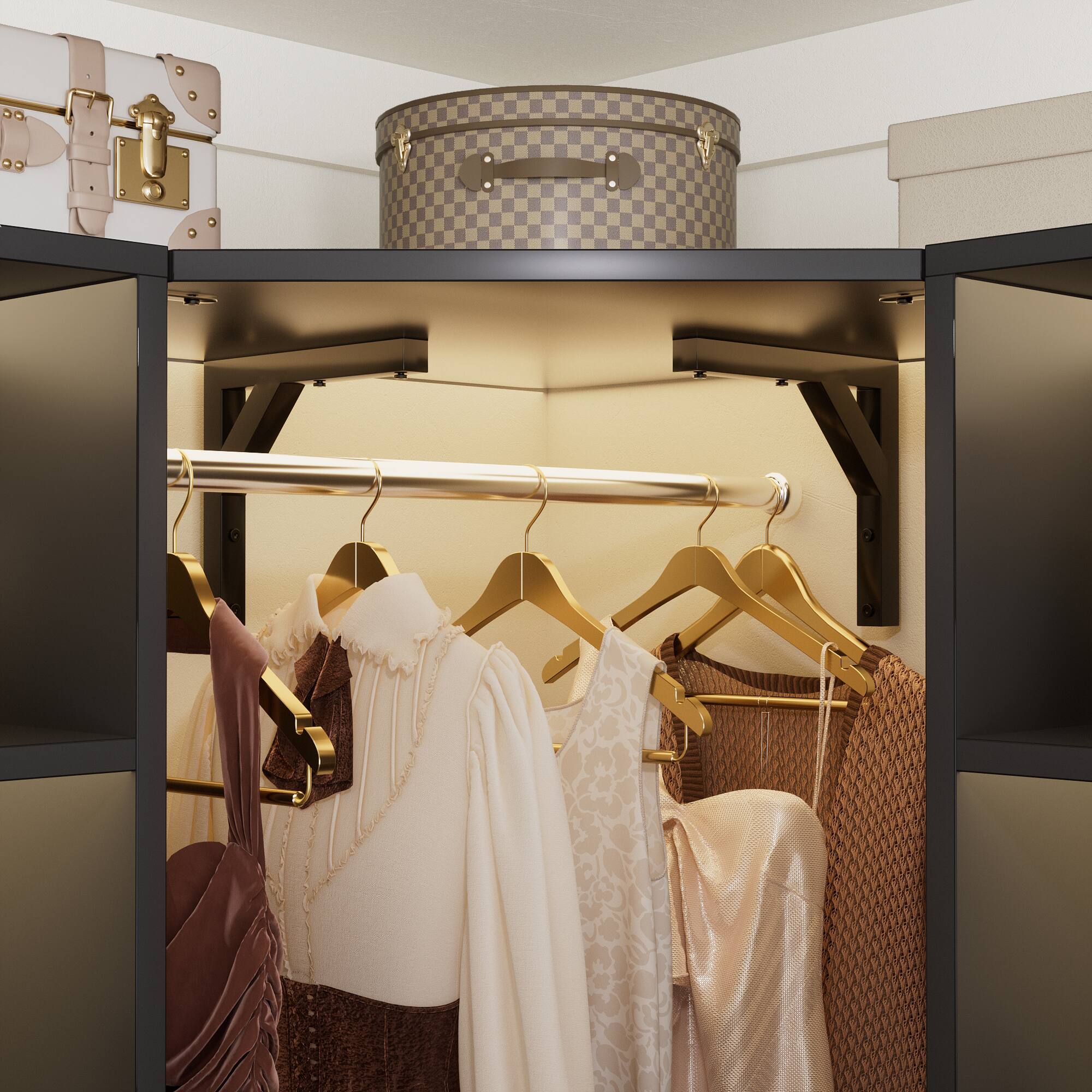 Left. Aheaplus - Corner Closet Organizer: 12-Shelf + 2 Rods, 39.2" Corner Fit, Space-Saving Design (80" H) - Black.