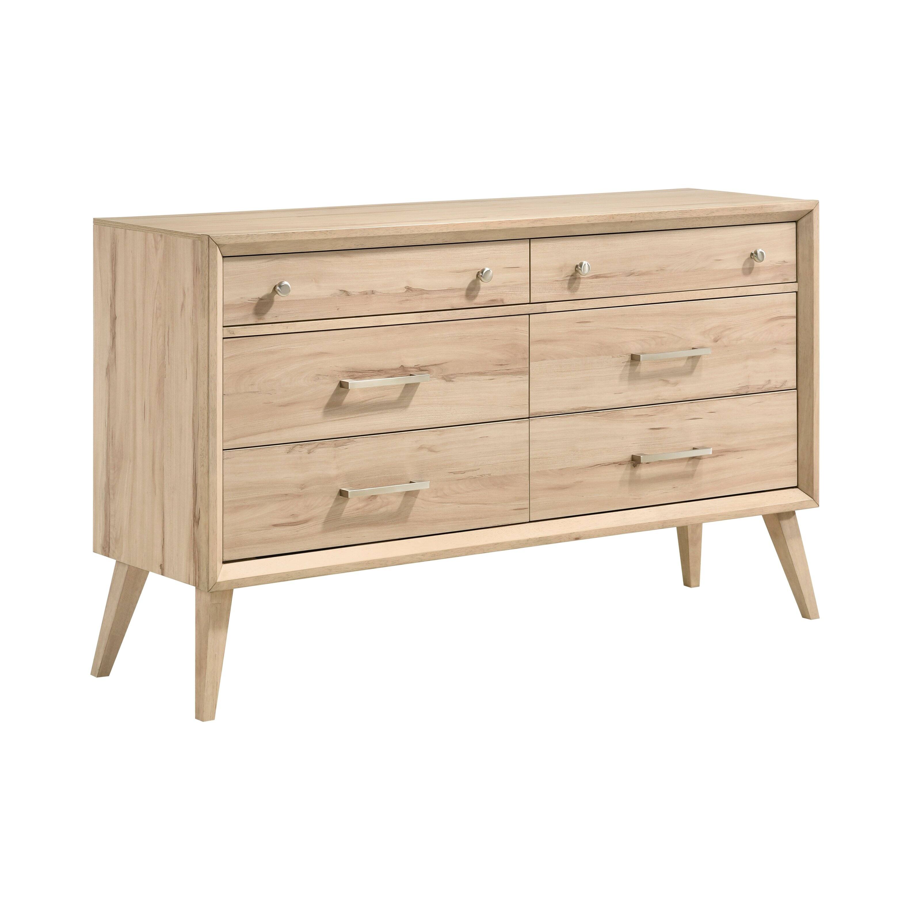 Angle. TinyHomie - Classic Style Dresser of 6x Drawers Natural Oak Finish Wooden Bedroom Furniture 1pc Mid-Century Modern Design - Oak.