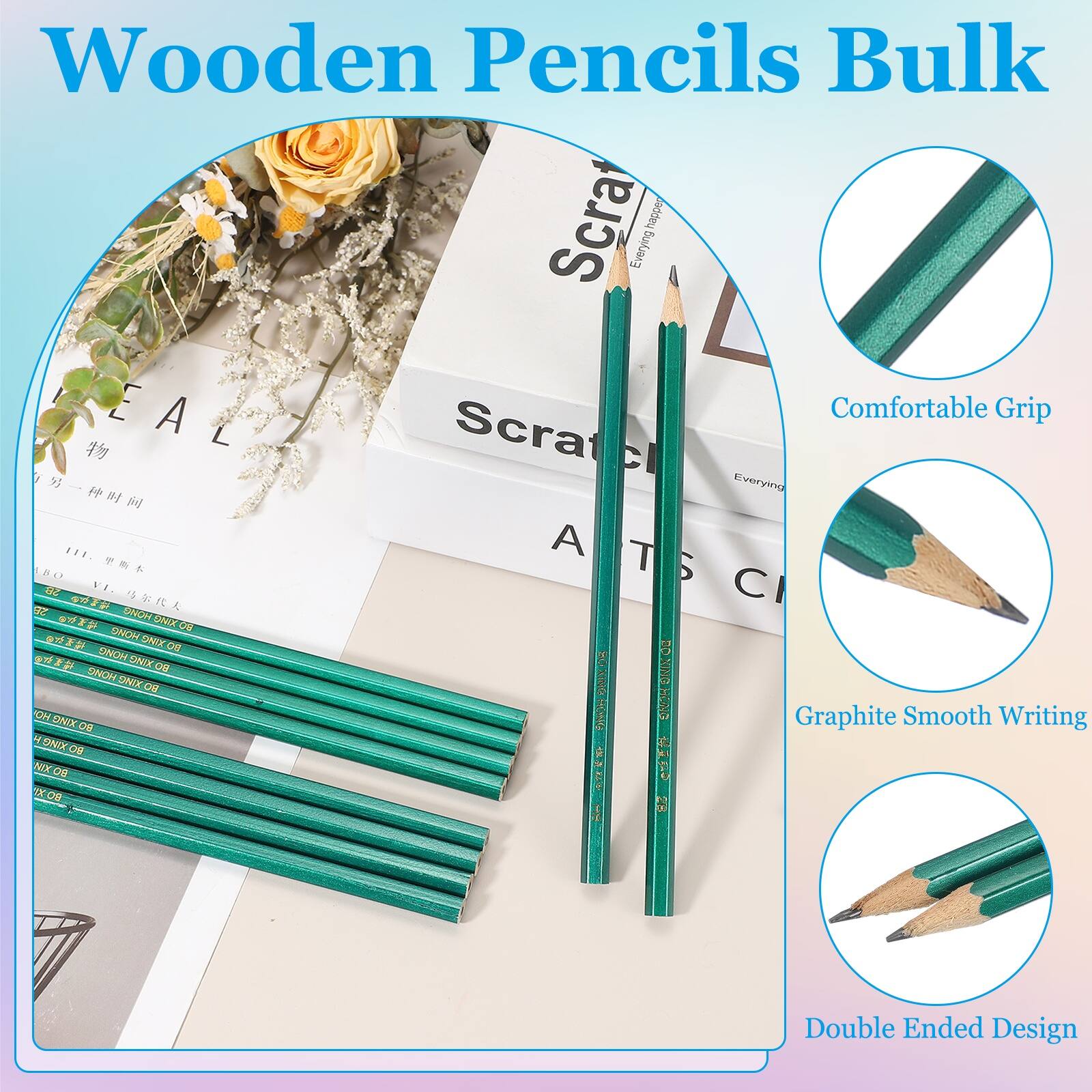 Wooden Pencils Bulk

Scratch Everything

Comfortable Grip

Graphite Smooth Writing

Double Ended Design
