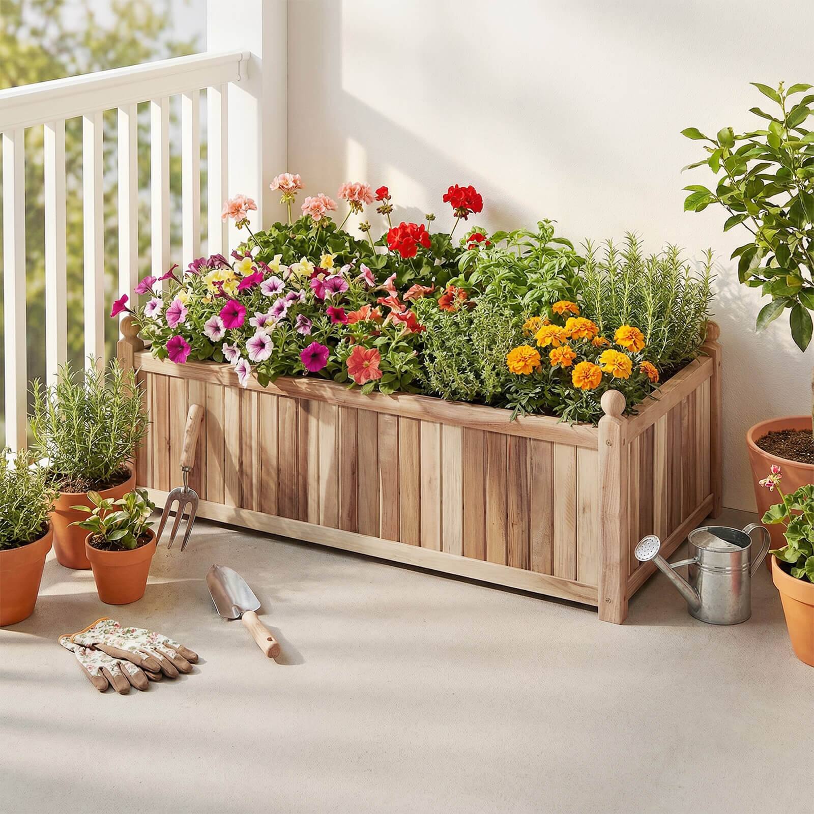Alt View 4. Costway - Costway 2 PCS Natural Acacia Wood Rectangular Planter Box with Liner Drainage Indoor Outdoor - Natural.