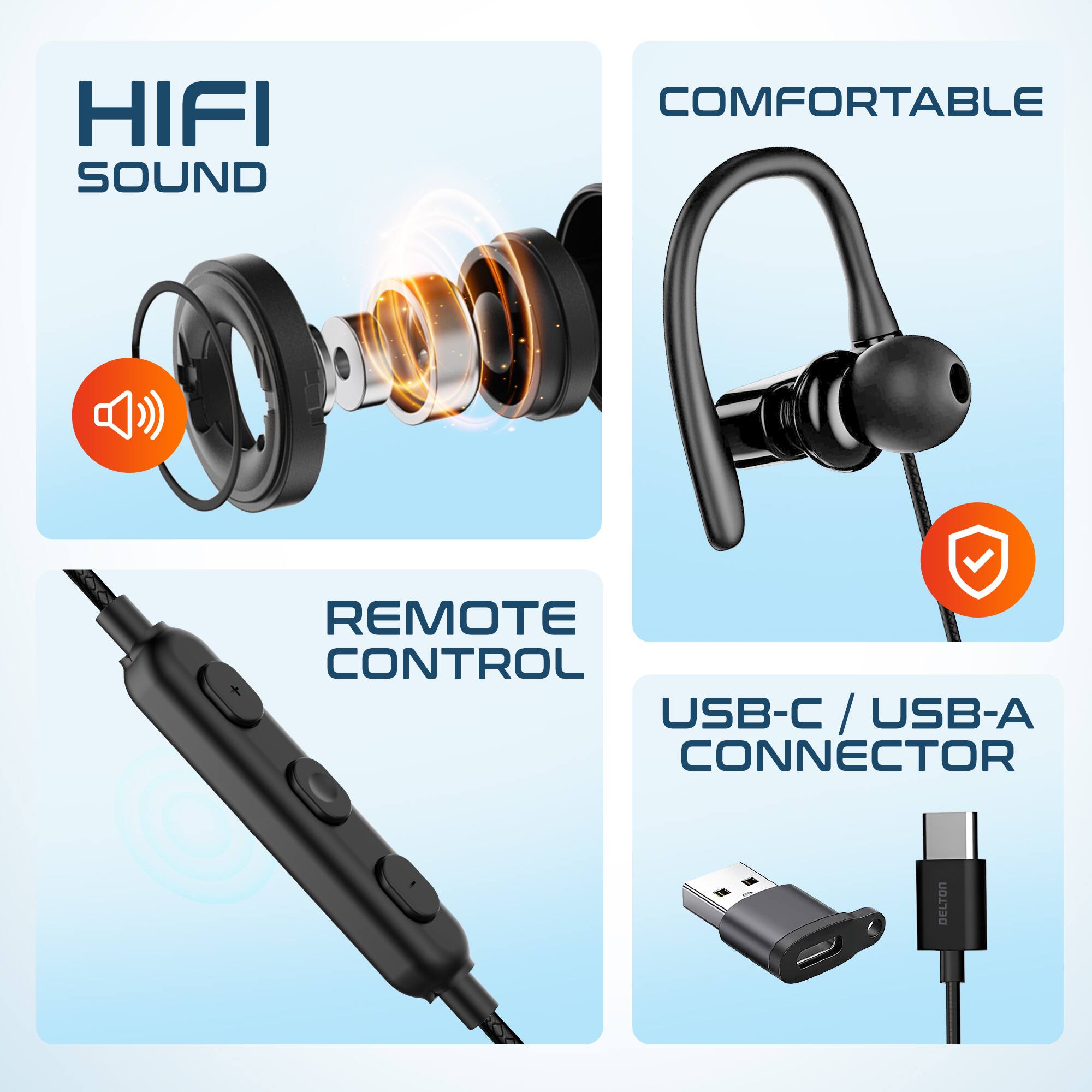 HIFI SOUND, COMFORTABLE, REMOTE CONTROL, USB-C / USB-A CONNECTOR