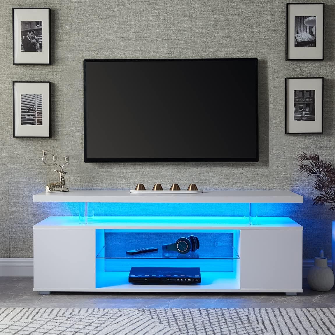 Dexmalle - TV Stand for 60 Inch TV LED Gaming Entertainment Center - White