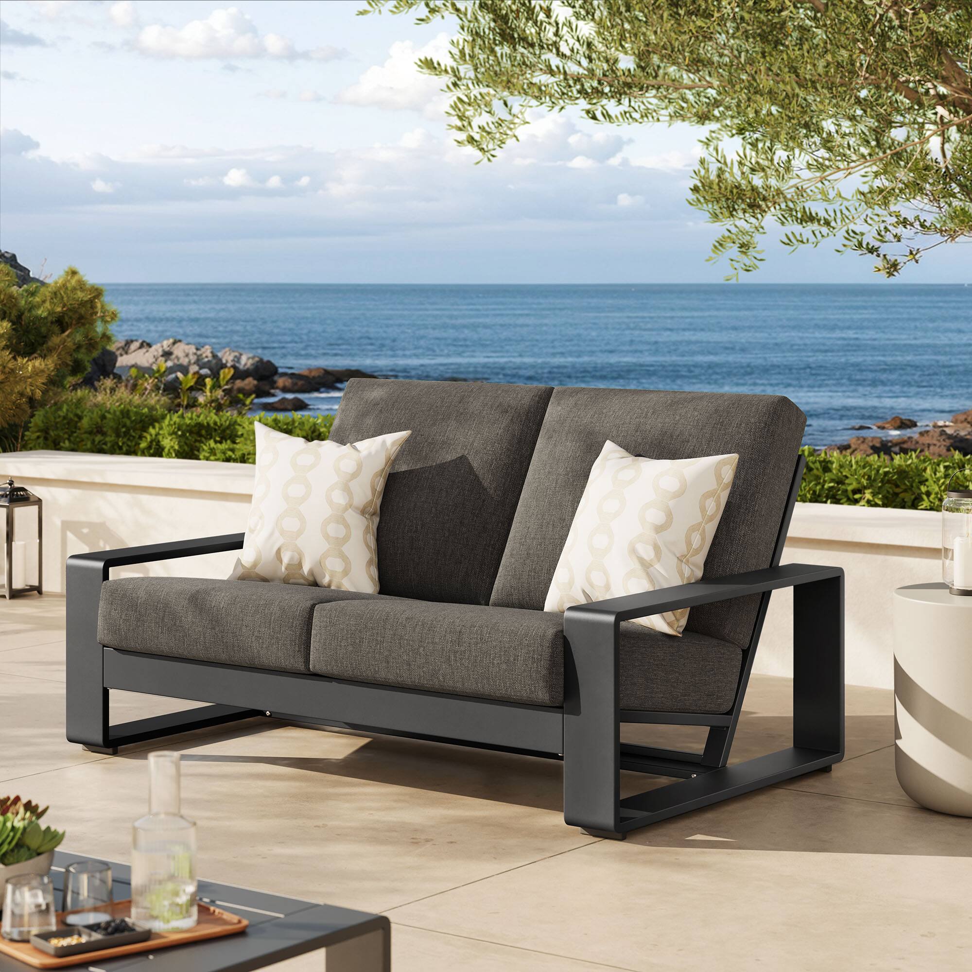 Lirienne Outdoor Patio Aluminum Loveseat by Modway - Smoke Gray