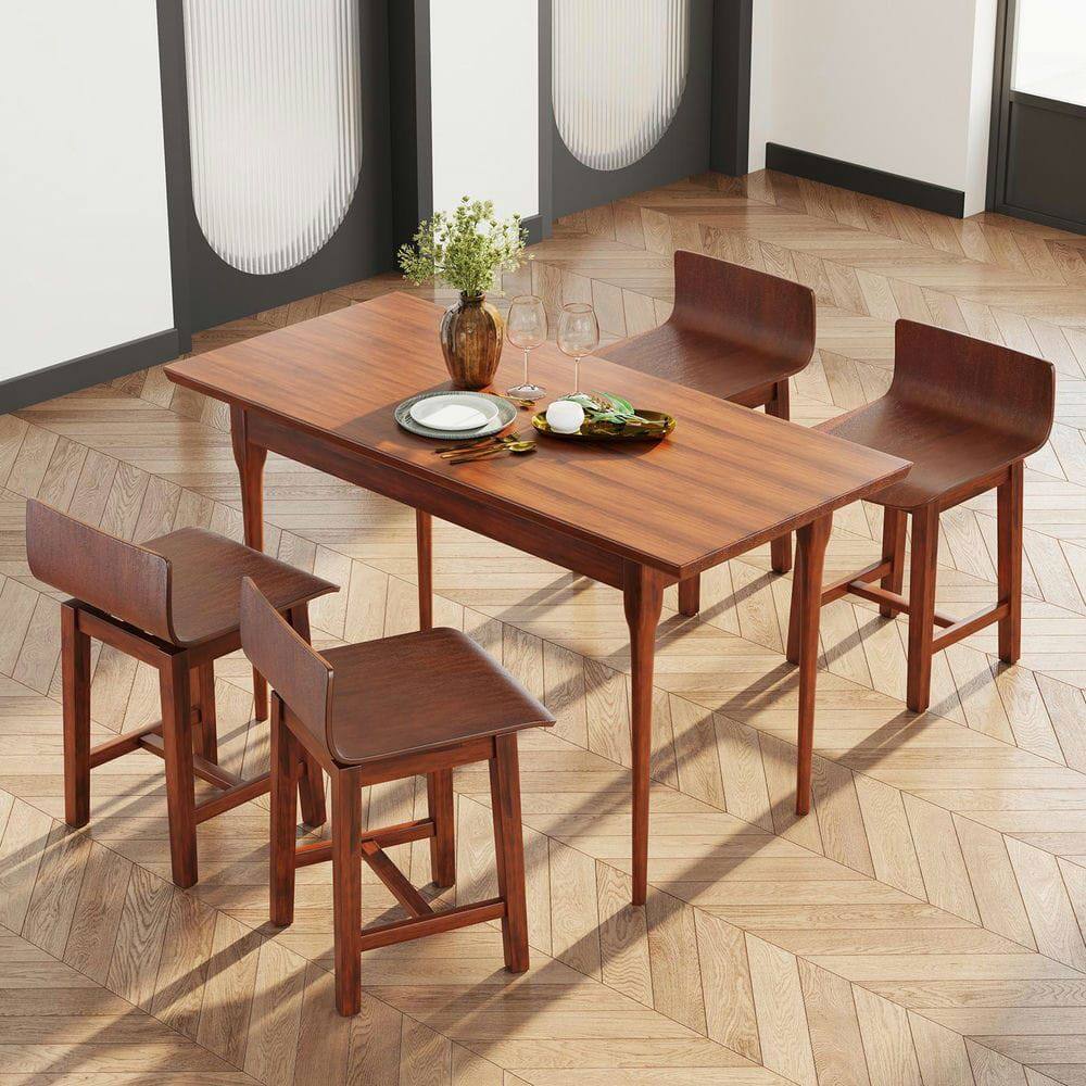 Back. Kadyn - Set of 2 Swivel Dining Chairs with Low Back and Curved Seat Design, Walnut Finish - Brown.
