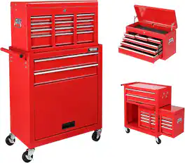 Winado - 8-Drawer Lockable Rolling Tool Chest Tool Storage Cabinet with Drawer Liner, Wheels, Detachable Top for Garage, Workshop - Red