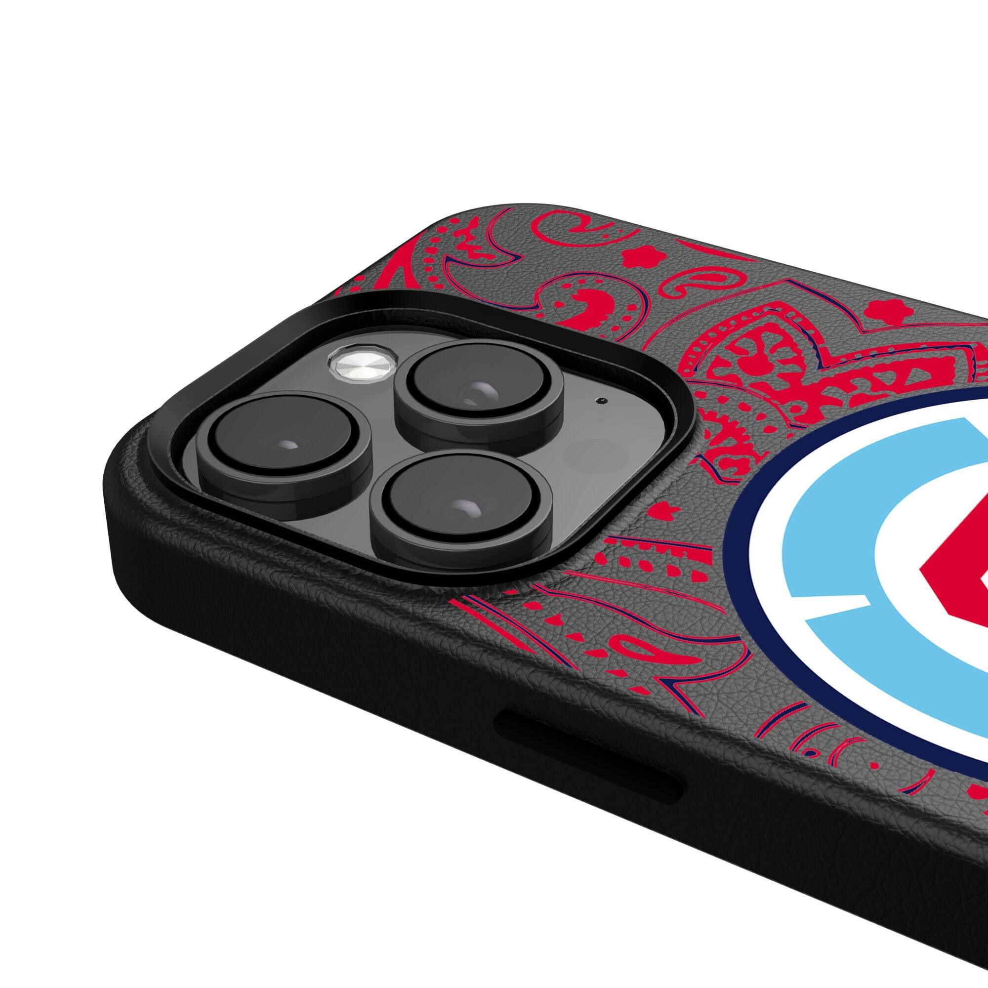 Alt View 3. Keyscaper - Black Chicago Fire iPhone Magnetic Bump Case - 15 Pro Max - Black.