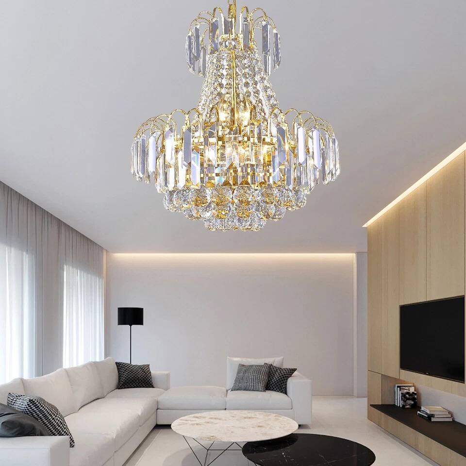Alt View 2. Home Collection - Elegant K9 Crystal Chandelier Modern Gold Pendant Ceiling Light Fixture 15.7in.