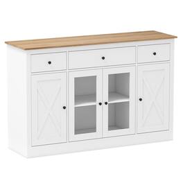 Pefilos - 55" Large Buffet Sideboard,3-Drawer 2 Glass Doors,Adjustable Shelves Anti-Tip - White
