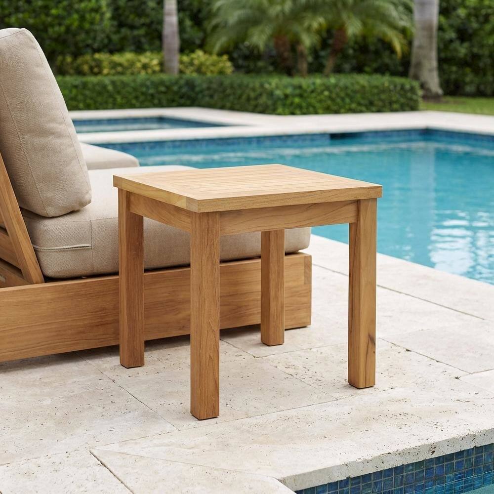 Left. Outdoor Escape - Teak Outdoor Patio Side Table With Elegant Finish And Sturdy Design - Brown.