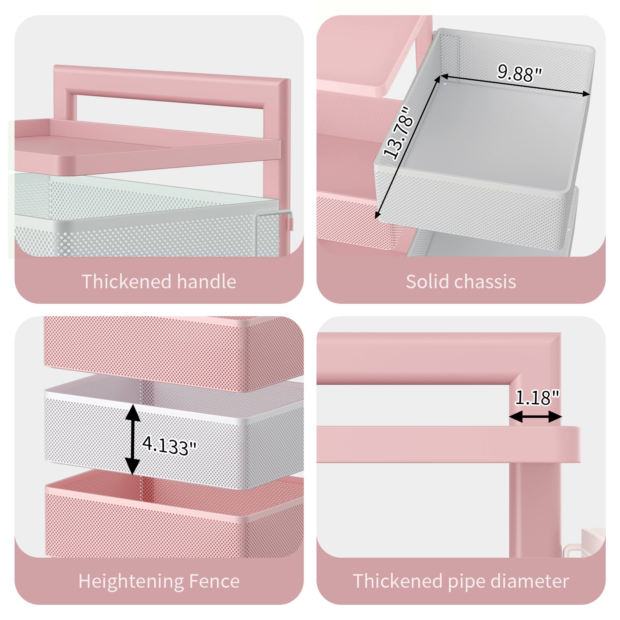 1. Thickened handle
2. Solid chassis
   - 13.78" (width)
   - 9.88" (depth)
3. Heightening Fence
   - 4.133" (height)
4. Thickened pipe diameter
   - 1.18" (diameter)