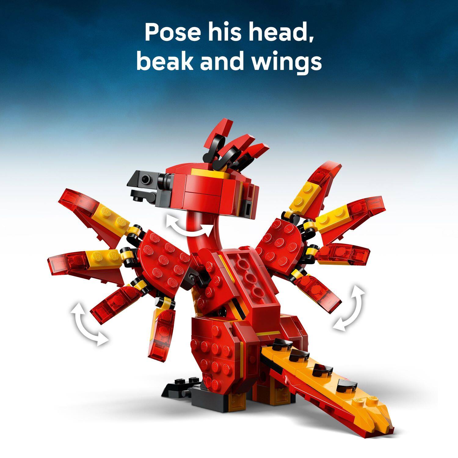 Pose his head, beak and wings.