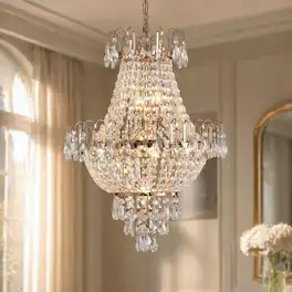 RYHNUYNE - Large Gold Crystal Chandelier with K9 Glass Accents – Contemporary Luxury Ceiling Light for Living Room, Dining Room