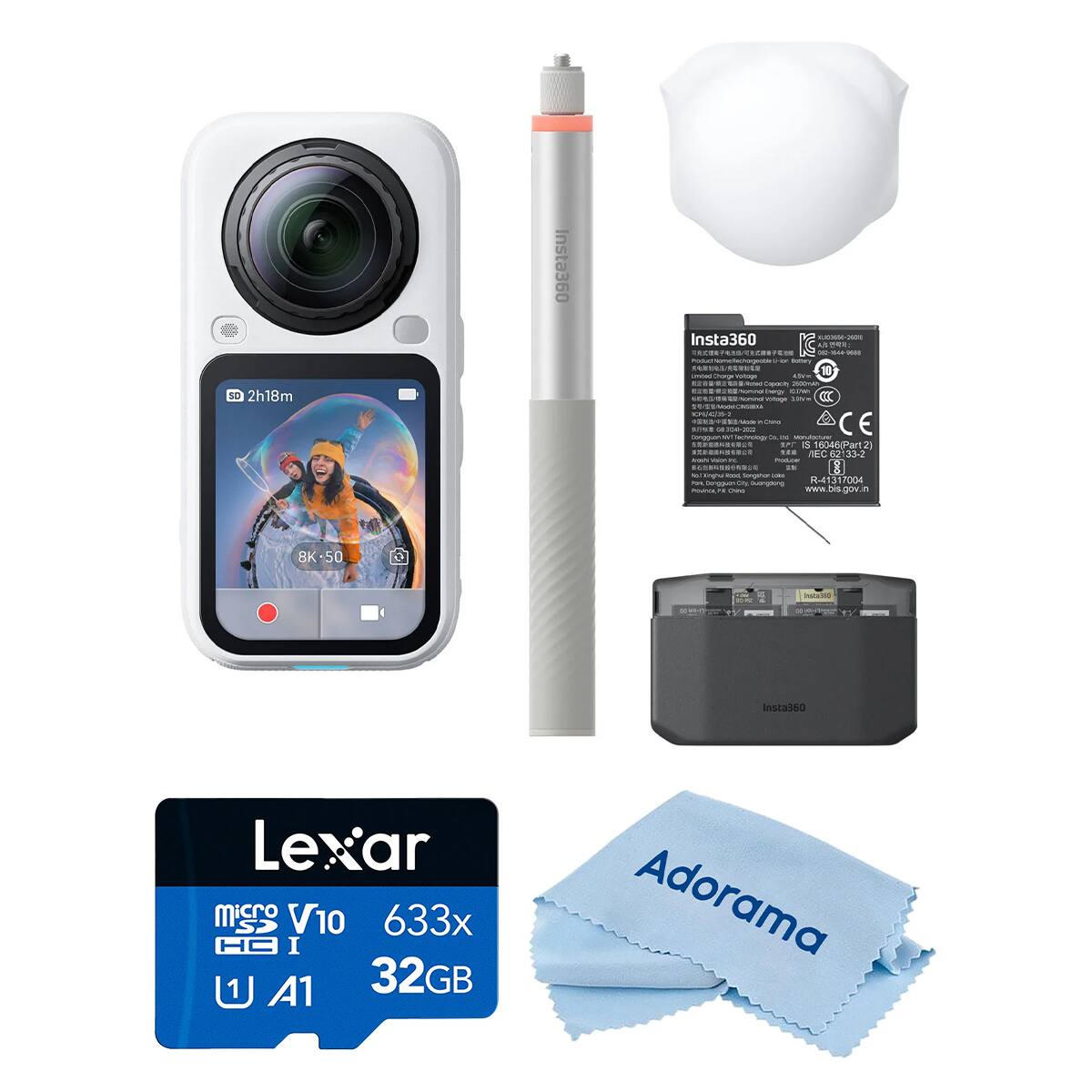 2h18m  
Insta360  
Insta360 KUCHANK-2400  
go o Bottery 10 united velage 4.7vm Capocity 2600mAh nerge votage #WEE OK sande n Ove CE  
on - Congguan Technology Co. DE Manufacture EFC IS 16046(Part2) SEE 122 EC 62133-2 - no FOLOF = Nat Inghu BOOG Sangahan - Pork Dongguan City buangdong R-41317004 NNADATE PR MO www.bis.gov.in  
8K-50  
hoticitio  
Insta360  
Lexar micro SD V10 633x HC I U A1 32GB  
Adorama