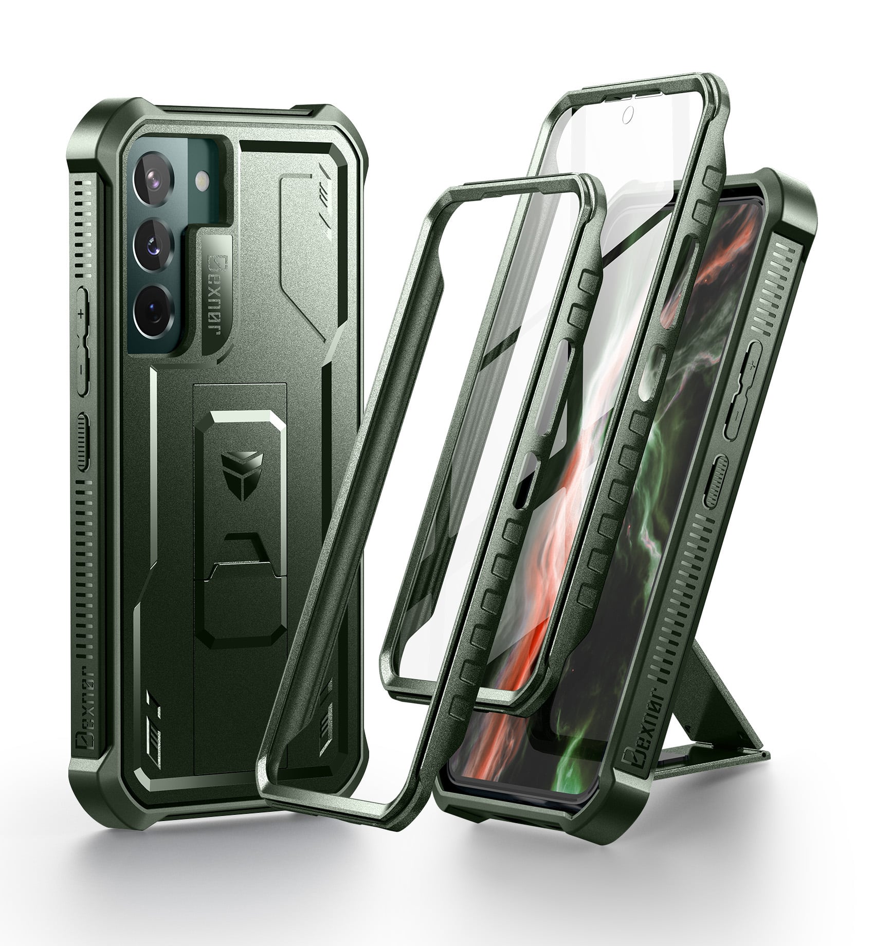 dexnor - Full Body Case for Samsung Galaxy S22 5G Heavy Duty Military Grade Protection Built-in Screen Protector and Kickstand - Army Green