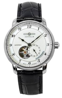 Zeppelin - Friedrichshafen Leather Strap Open Heart Dial Automatic 85664 Men's Watch - Silver