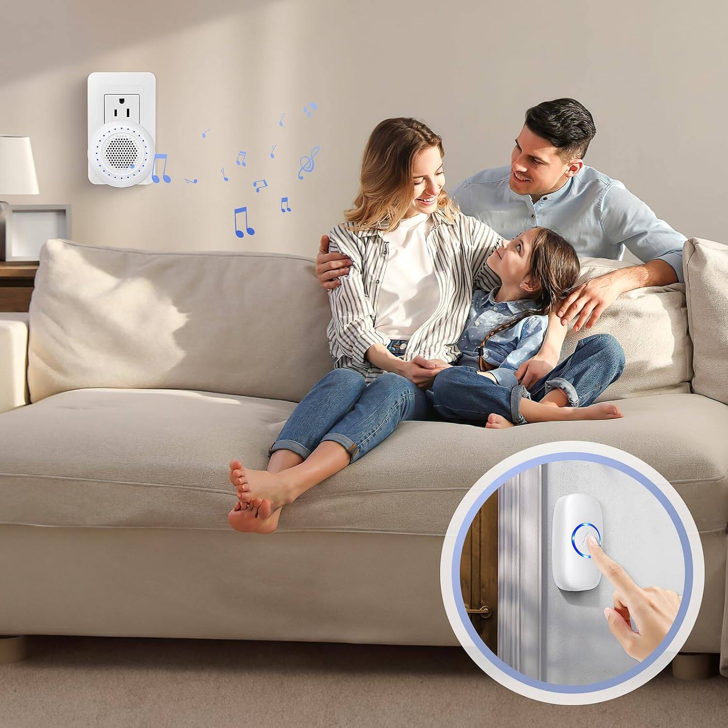 Alt View 2. Schertz - Wireless Doorbell Kit – 1000ft range, 1 transmitter & 1 receiver, waterproof, 32 ringtones, 4 volume levels, LED flash, - ‎White(1 Button+1 Receiver).