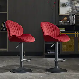 Trinkets Crazed - Adjustable Swivel Gold Bar Stools Set Of 2, Counter Height With Backs, Velvet Island Chairs For Kitchen Home Decor - Red